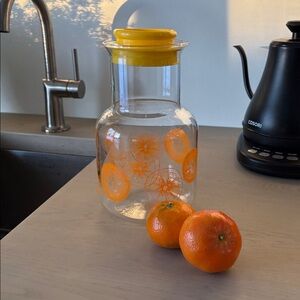 Vintage Pyrex Citrus Glass Pitcher with Lid EUC